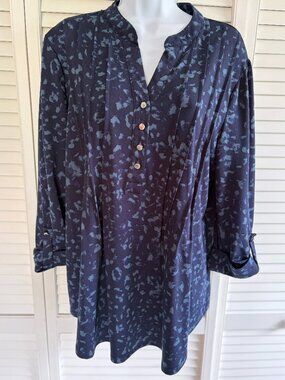 Ava & Grace Pleated Tunic,  3/4 Length Sleeves Navy & Grey L ( 12-14)